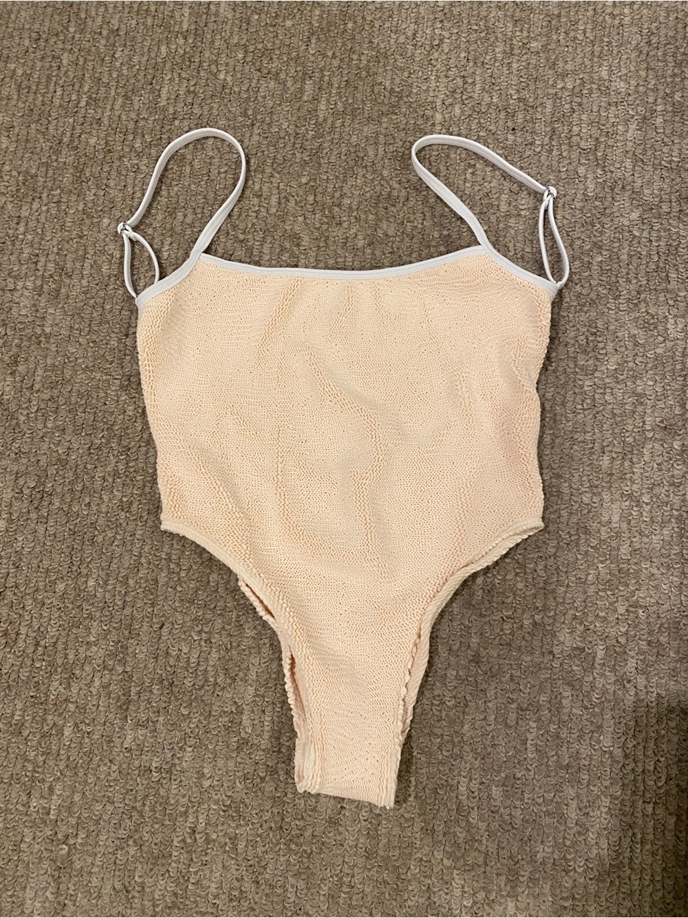 Cream One-Piece Swimsuit with white Trim - Picture 2 of 5
